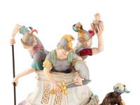 A Pair of Meissen Porcelain Caparisoned Elephant and Soldier Figural Groups