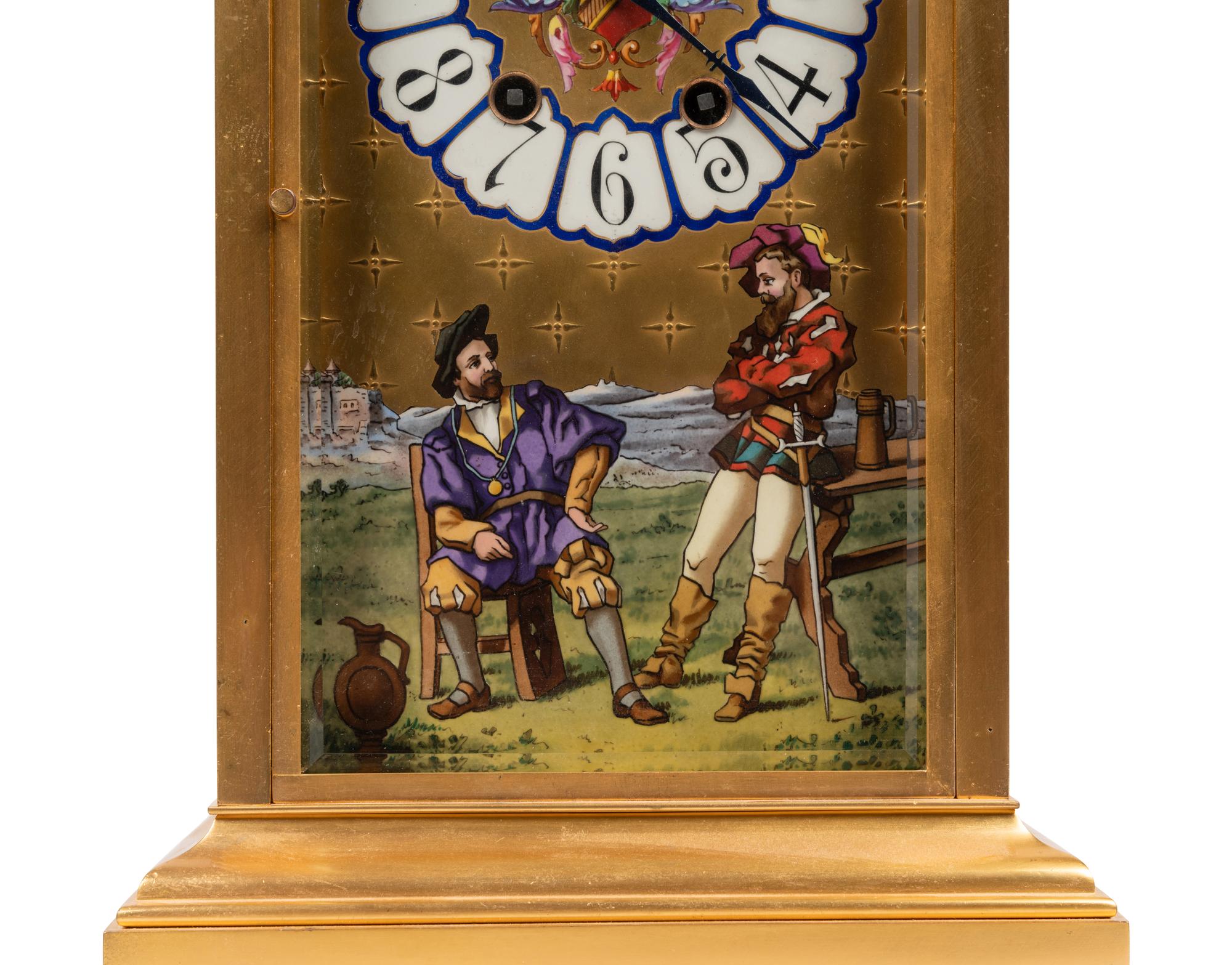 A French Porcelain Inset Gilt Metal Mantel Clock