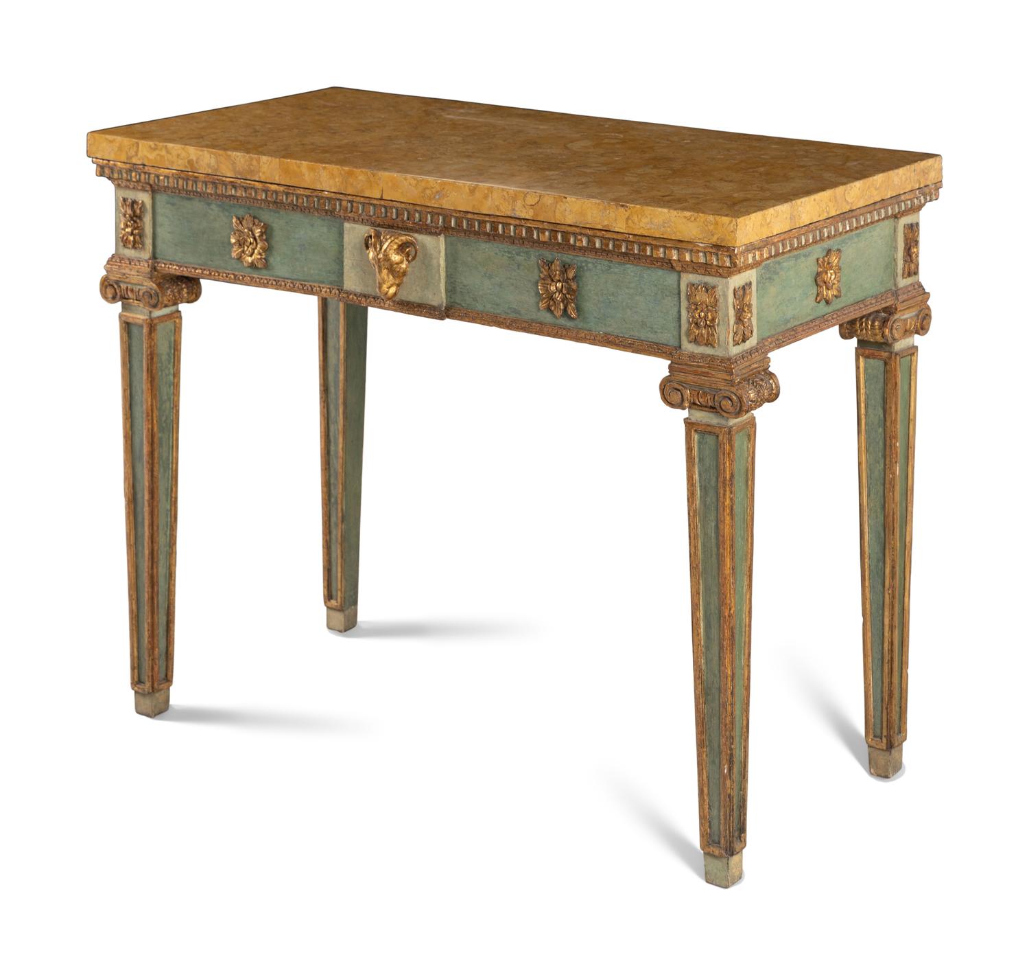 An Italian Painted and Parcel Gilt Console Table