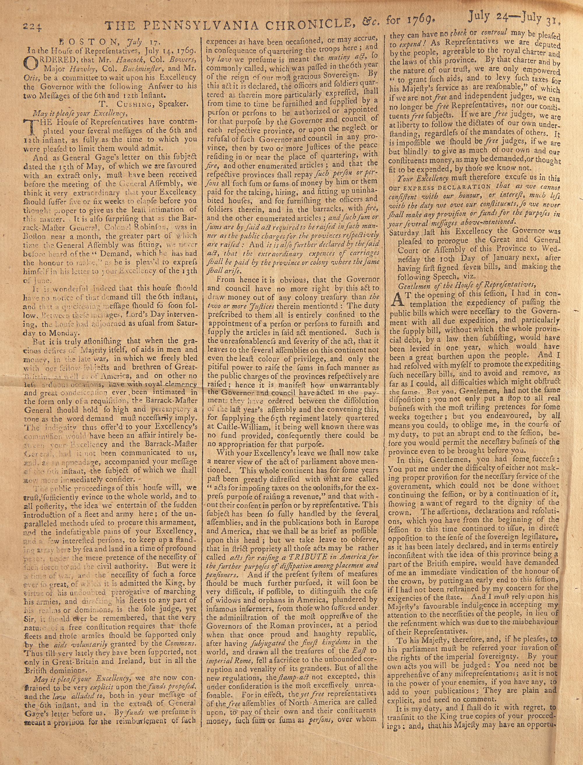 [American Revolution] The Pennsylvania Chronicle, and Universal Advertiser