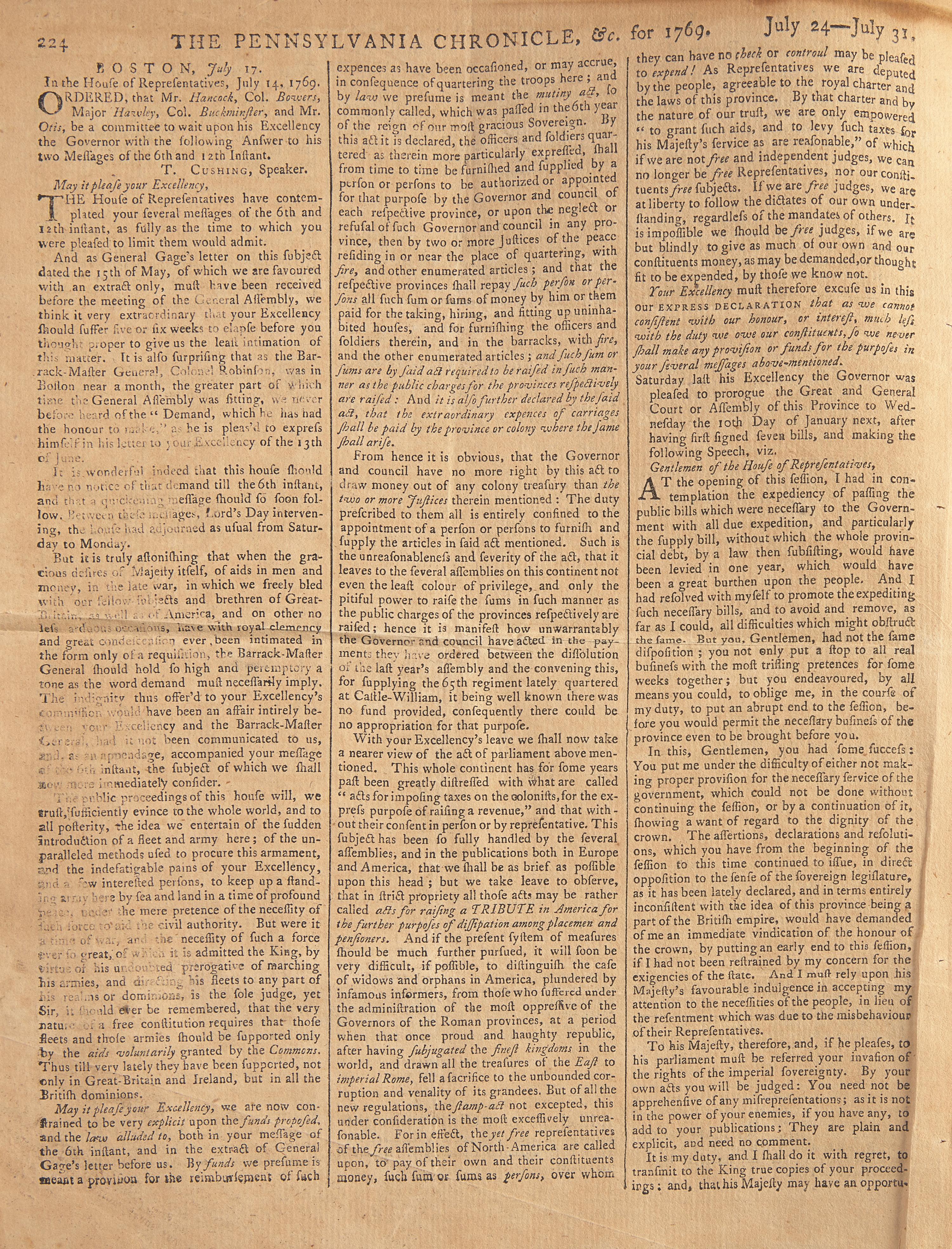 [American Revolution] The Pennsylvania Chronicle, and Universal Advertiser
