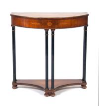 A Demilune Console Table Height 32 1/4 x width 32 x depth 13 inches.