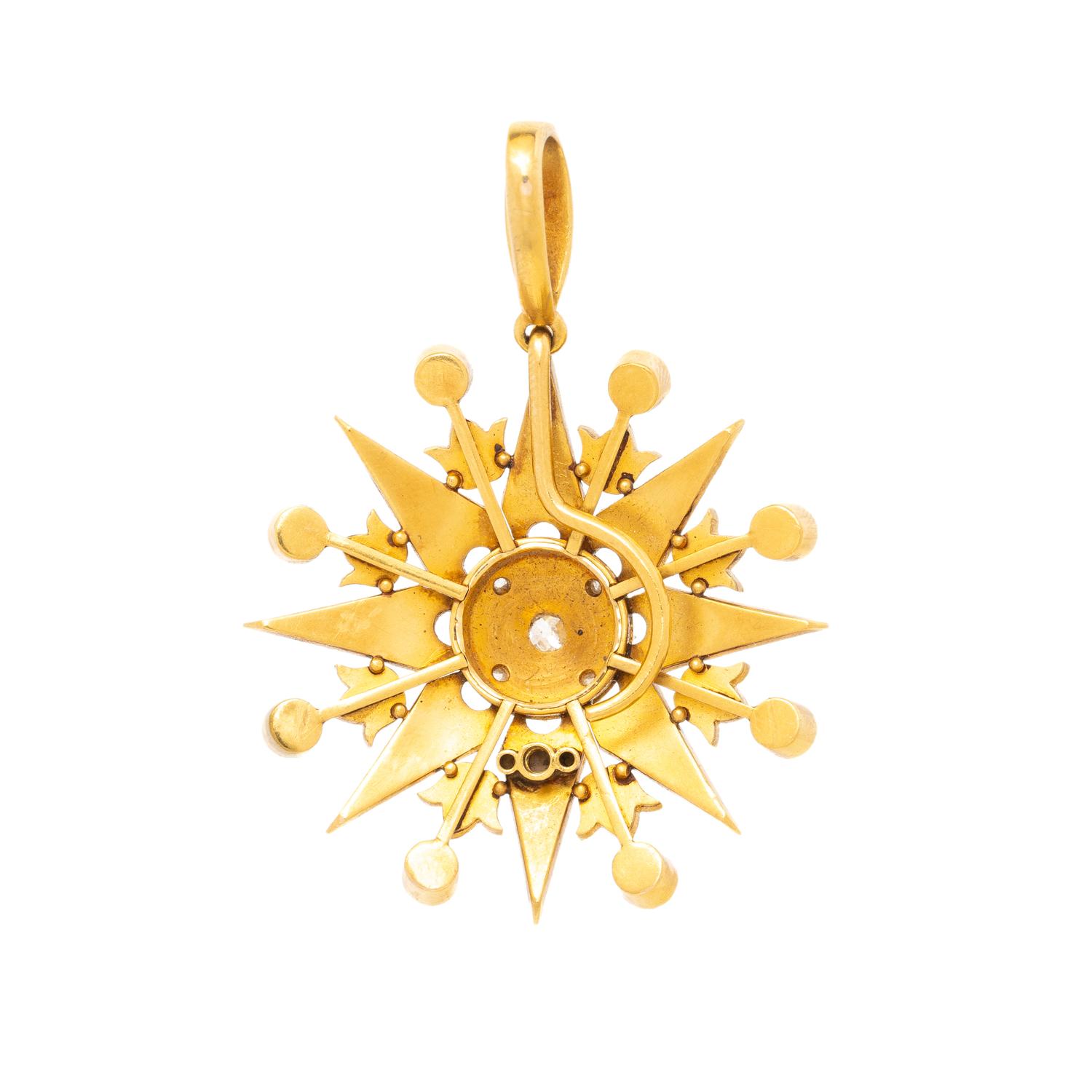 ANTIQUE, CULTURED PEARL, DIAMOND, AND YELLOW GOLD PENDANT