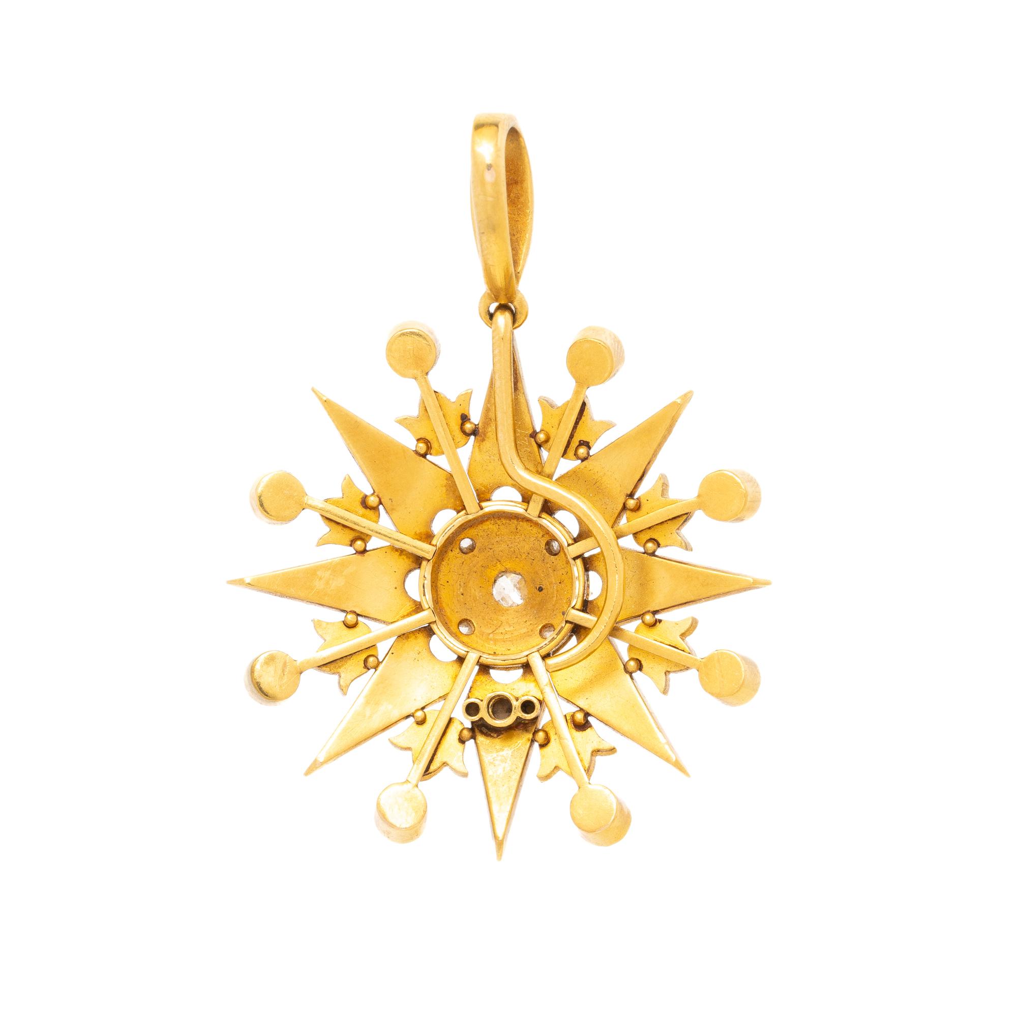 ANTIQUE, CULTURED PEARL, DIAMOND, AND YELLOW GOLD PENDANT