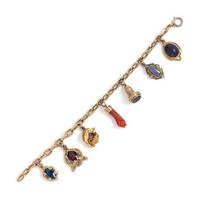 YELLOW GOLD AND GEMSTONE CHARM BRACELET
