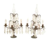 A Pair of Louis XVI Style Cast Metal and Cut Glass Four-Light Girandoles