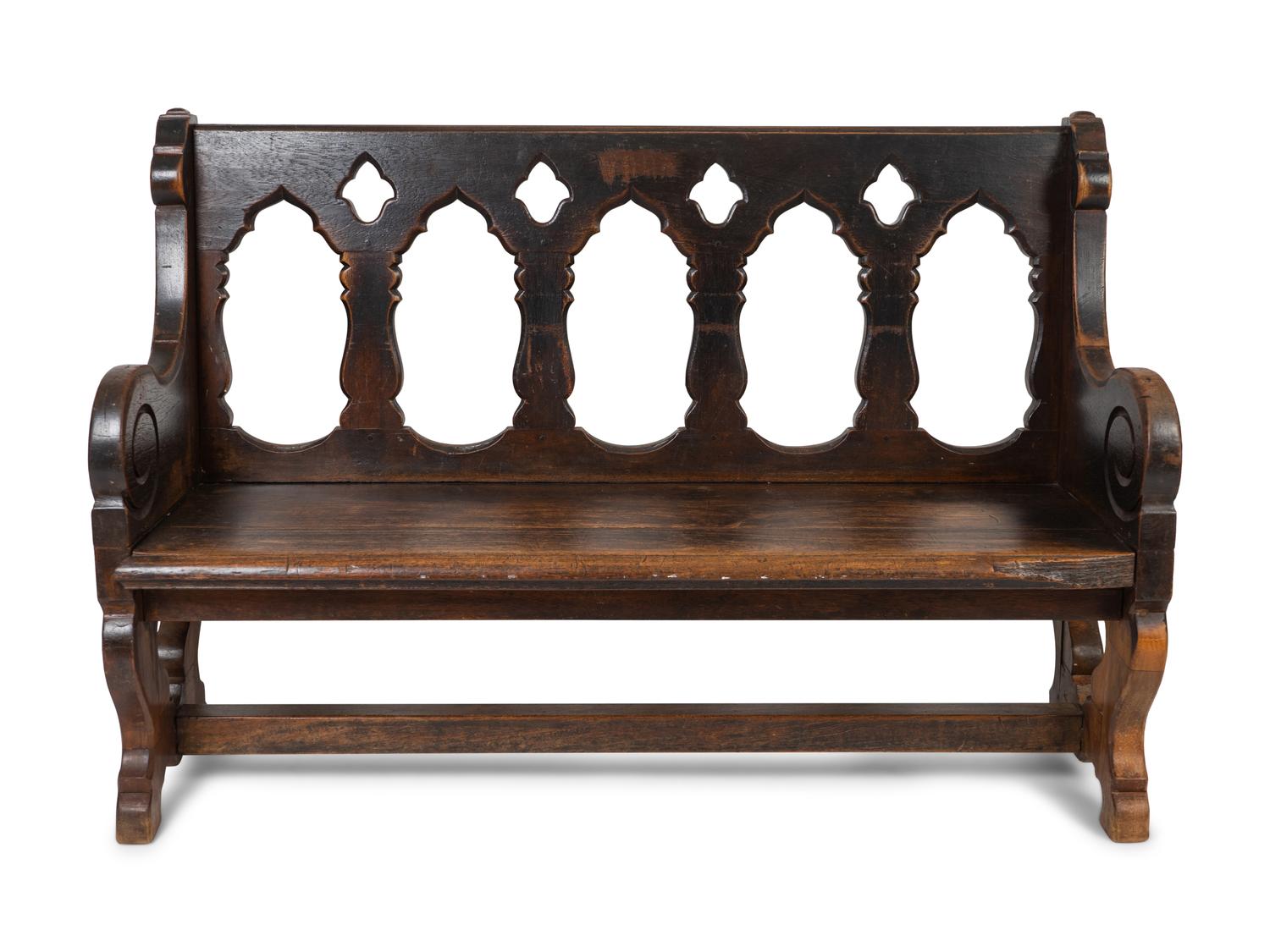 An English Gothic Style Bench — 19TH CENTURY