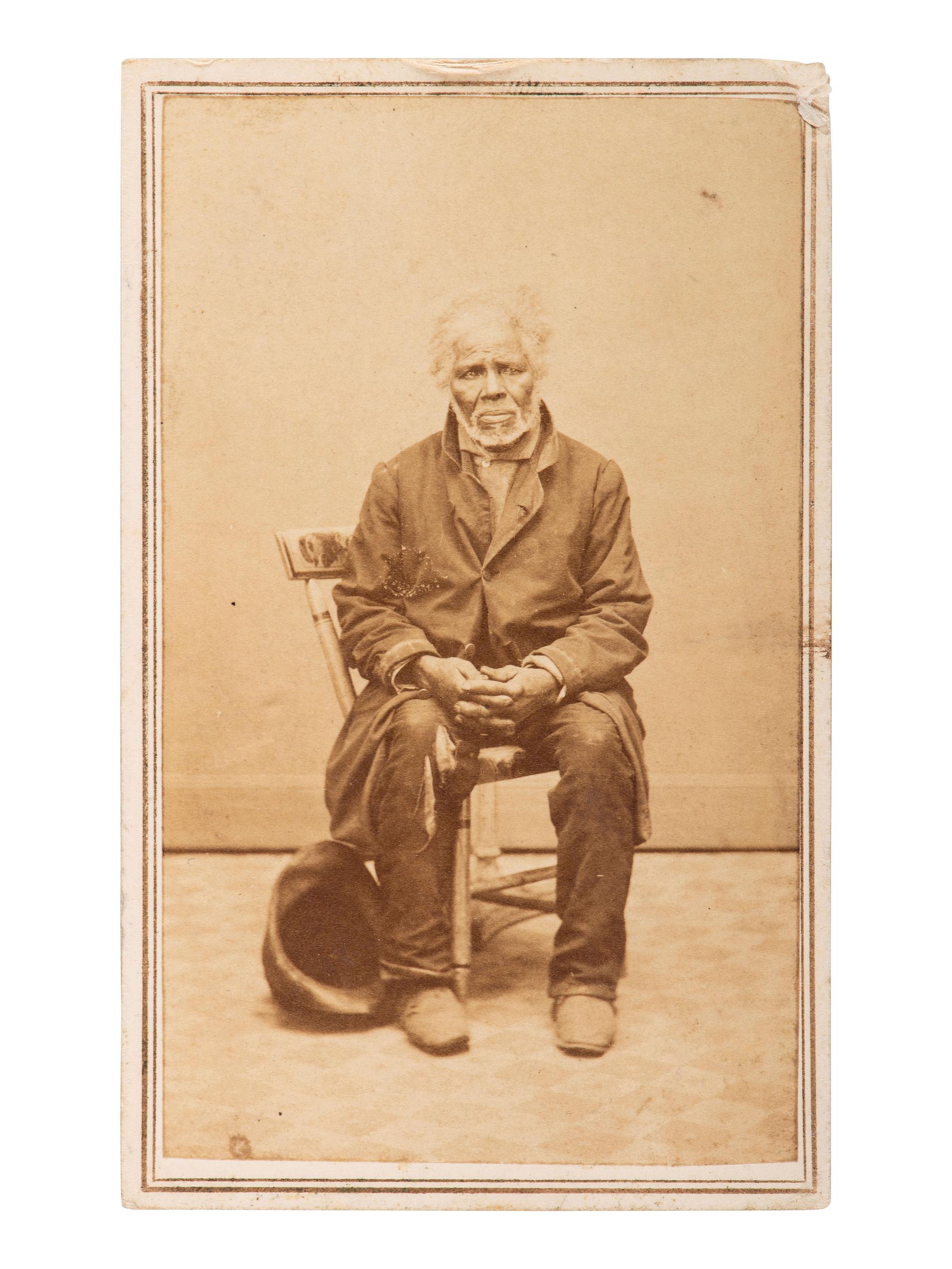 [EARLY PHOTOGRAPHY]. CDV of James Powell in tattered clothing. Carlisle, PA: J. McMillen, n.d.