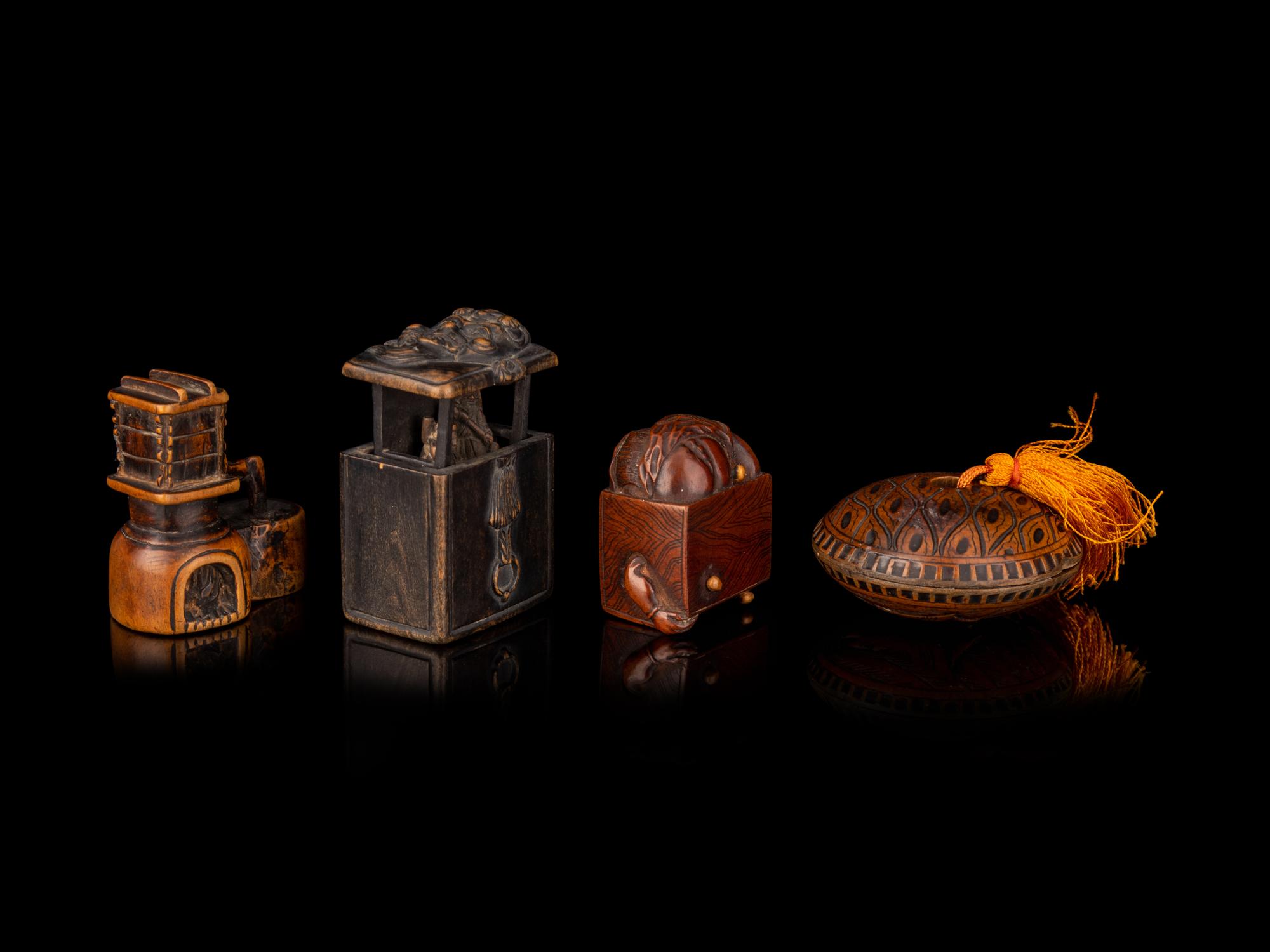 Four Japanese Carved Wood Netsuke