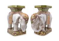 A Pair of Thai Style Porcelain Elephant-Form Stools