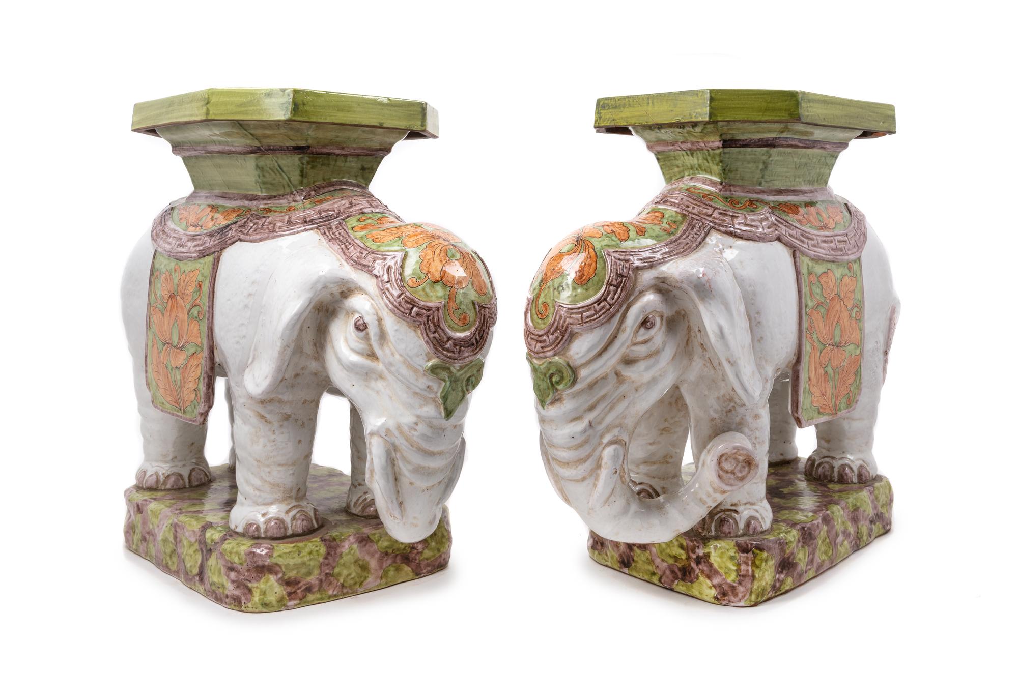 A Pair of Thai Style Porcelain Elephant-Form Stools