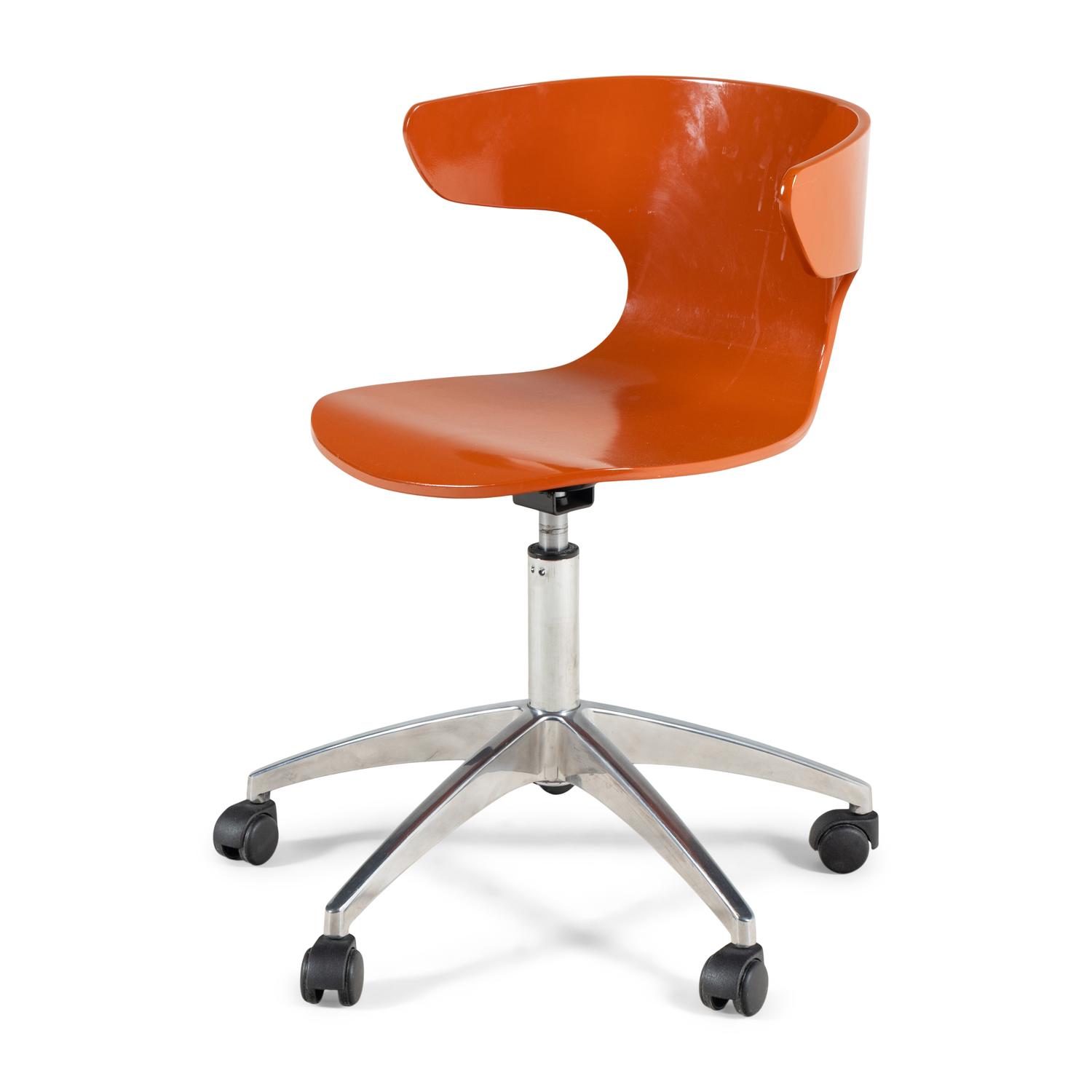 A Contemporary Orange-Painted Bentwood Desk Chair