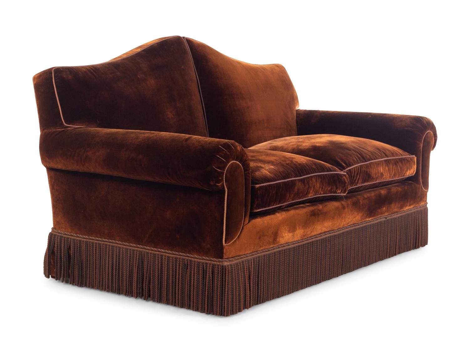 A Custom Two-Seat Sofa with Silk Velvet Upholstery