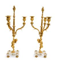 A Pair of Louis XVI Style Gilt Bronze and Cut Glass Mounted Candelabra — Baccarat, Early 20th Century