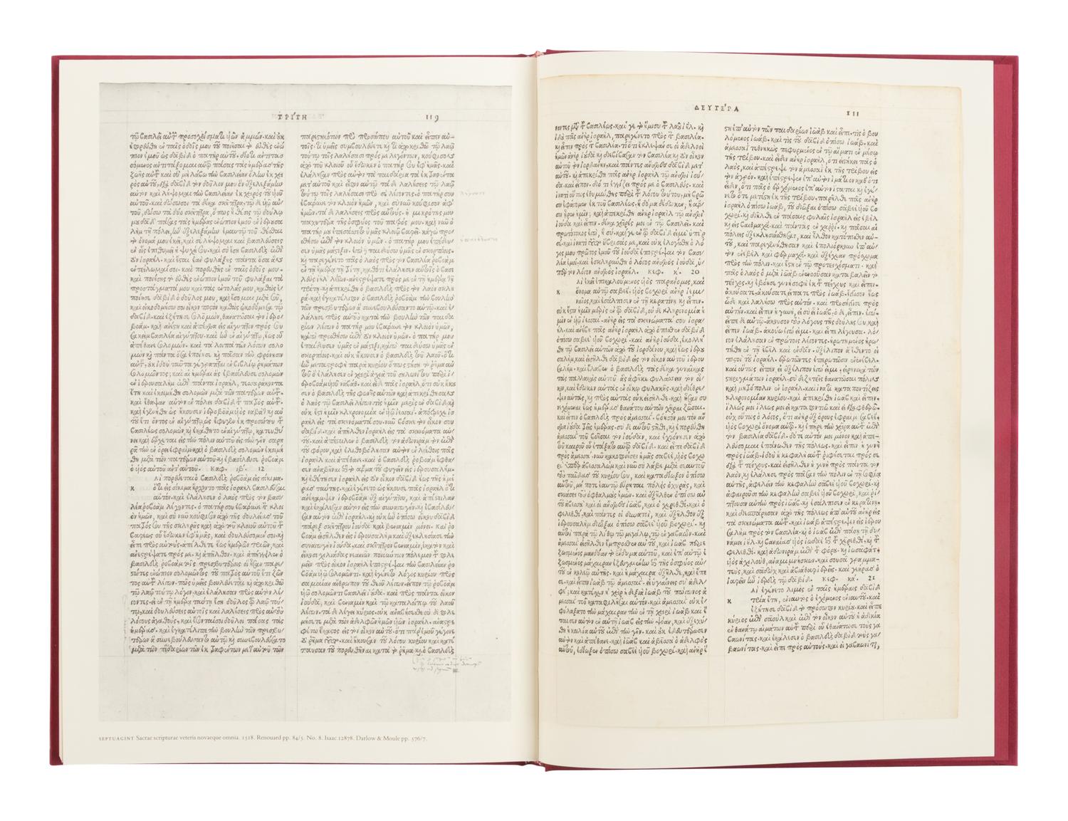 [LEAF BOOK - ALDINE PRESS]. BARKER, Nicolas. Aldus Manutius and the Development of Greek Script & Type in the Fifteenth Century ... with original leaves from the Aldine editions of Aristotle, 1797; Crastonus' Dictionarium Graecum, 1497; Euripides, 1503; and the Septuagint, 1518 . Sandy Hook, CT: Chiswick Book Shop, 1985.