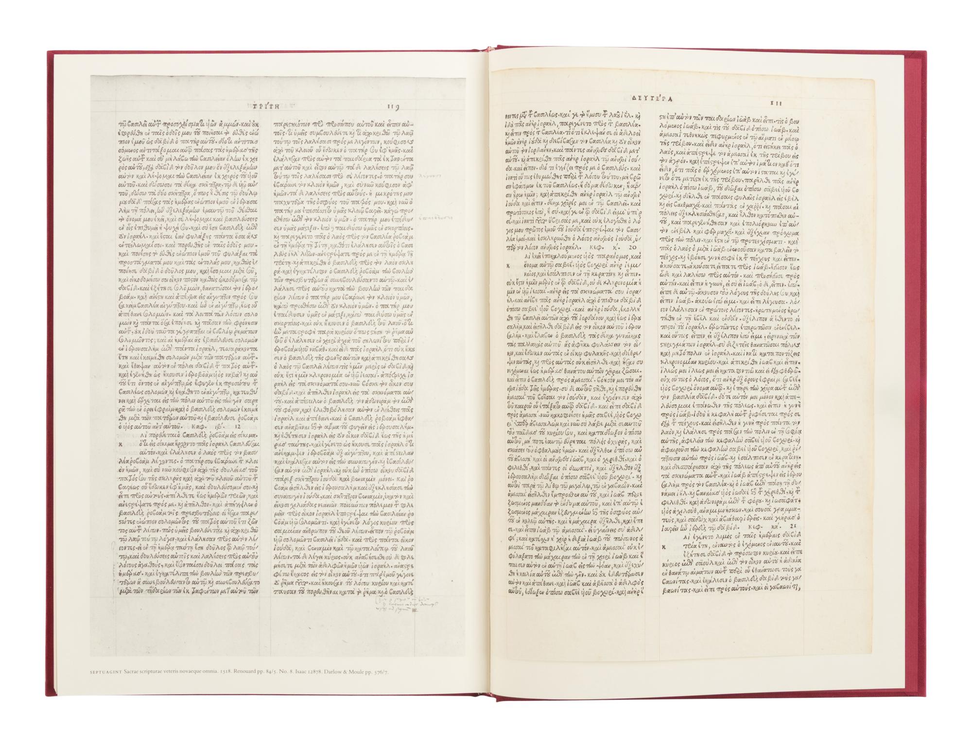 [LEAF BOOK - ALDINE PRESS]. BARKER, Nicolas. Aldus Manutius and the Development of Greek Script & Type in the Fifteenth Century ... with original leaves from the Aldine editions of Aristotle, 1797; Crastonus' Dictionarium Graecum, 1497; Euripides, 1503; and the Septuagint, 1518 . Sandy Hook, CT: Chiswick Book Shop, 1985.