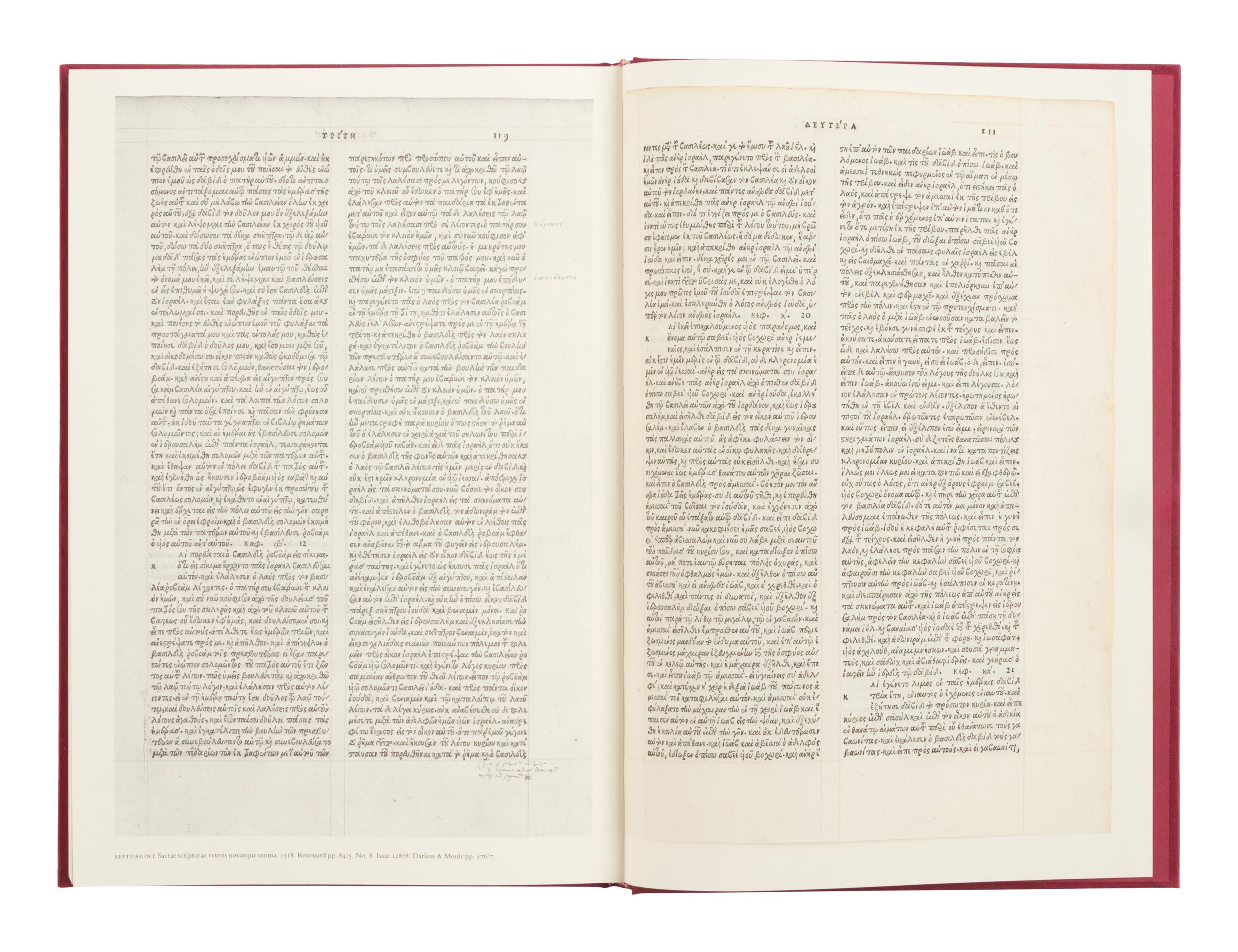 [LEAF BOOK - ALDINE PRESS]. BARKER, Nicolas. Aldus Manutius and the Development of Greek Script & Type in the Fifteenth Century ... with original leaves from the Aldine editions of Aristotle, 1797; Crastonus' Dictionarium Graecum, 1497; Euripides, 1503; and the Septuagint, 1518 . Sandy Hook, CT: Chiswick Book Shop, 1985.