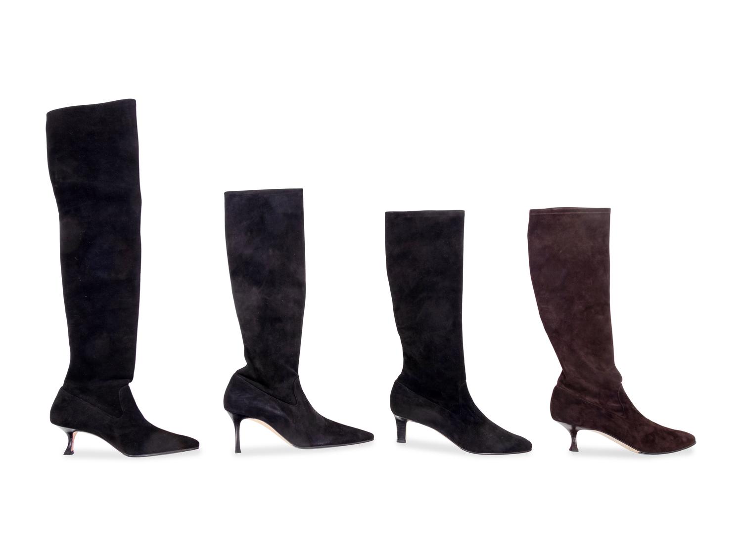 Four Pairs of Suede Manolo Blahnik Boots