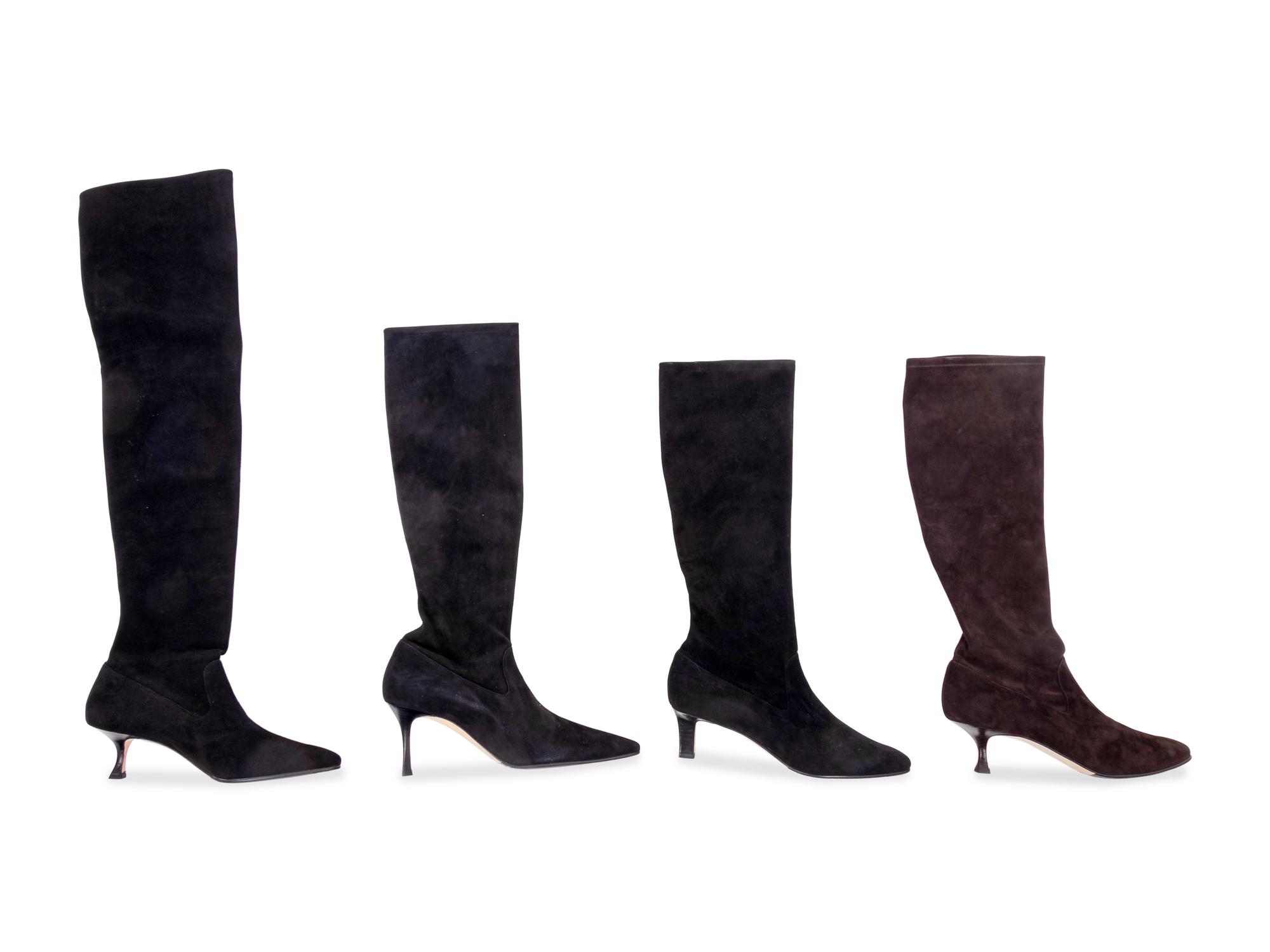 Four Pairs of Suede Manolo Blahnik Boots