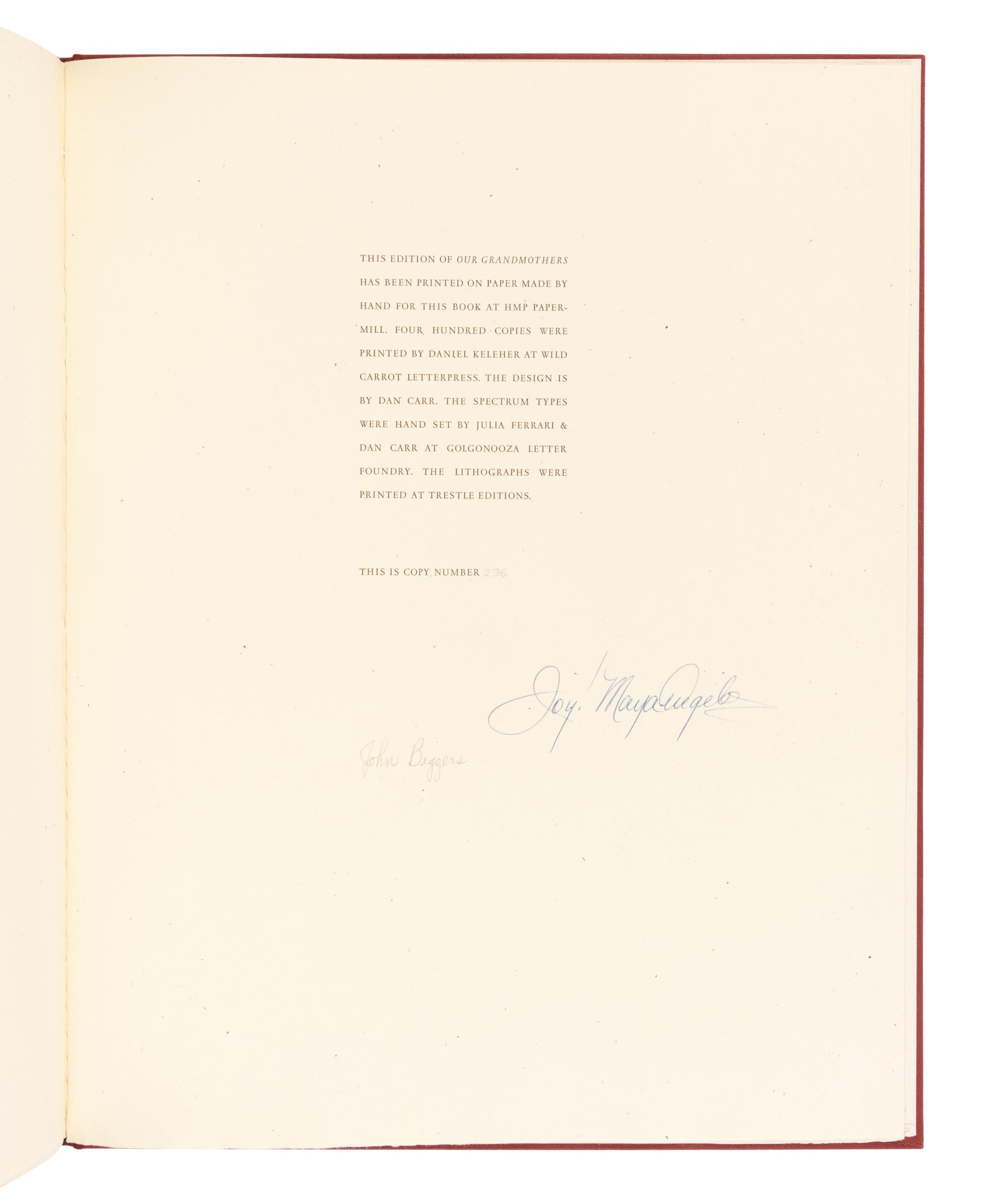 [LIMITED EDITIONS CLUB]. BIGGERS, John (1924-2001), illustrator. -- ANGELOU, Maya (1928-2014). Our Grandmothers . New York: The Limited Editions Club, 1994.