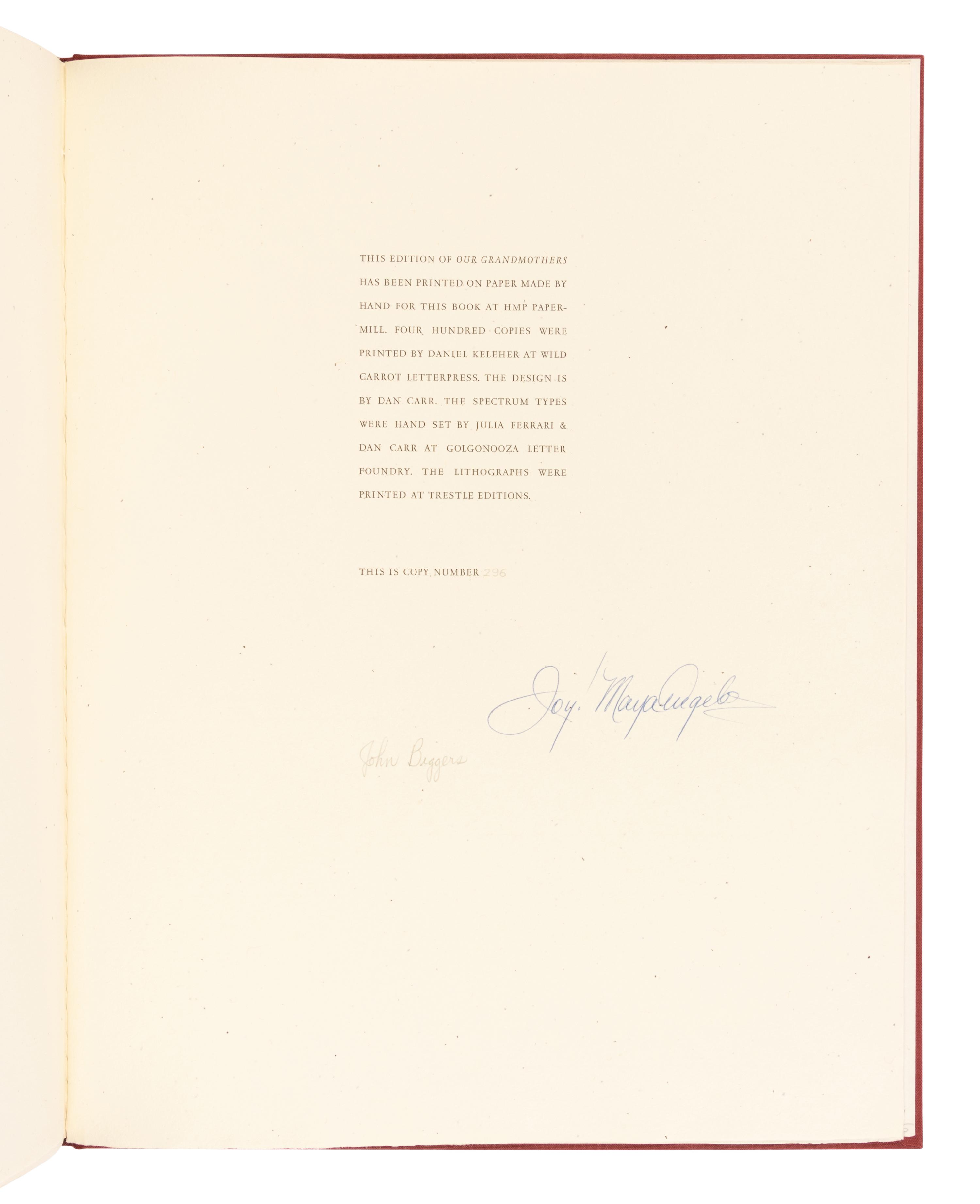 [LIMITED EDITIONS CLUB]. BIGGERS, John (1924-2001), illustrator. -- ANGELOU, Maya (1928-2014). Our Grandmothers . New York: The Limited Editions Club, 1994.