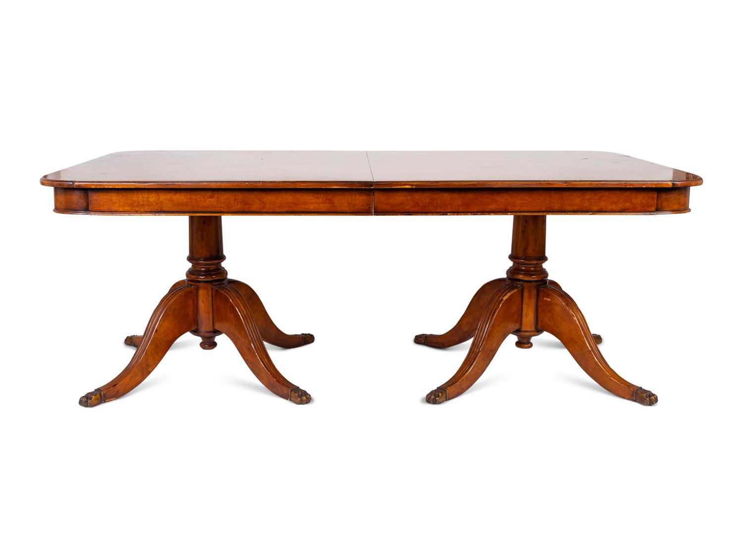 A William IV Two- Pedestal Cross Banded Burl Veneer Dining Table — 19TH CENTURY