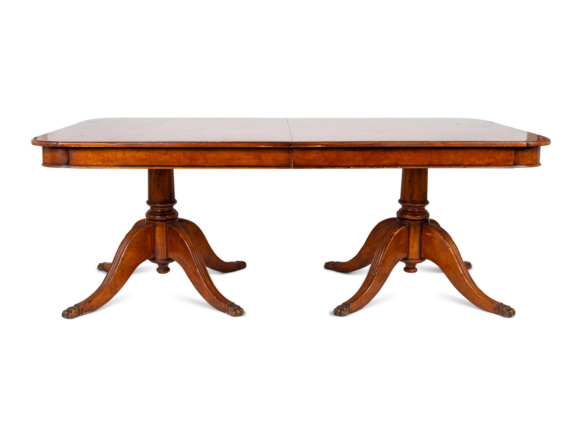 A William IV Two- Pedestal Cross Banded Burl Veneer Dining Table — 19TH CENTURY