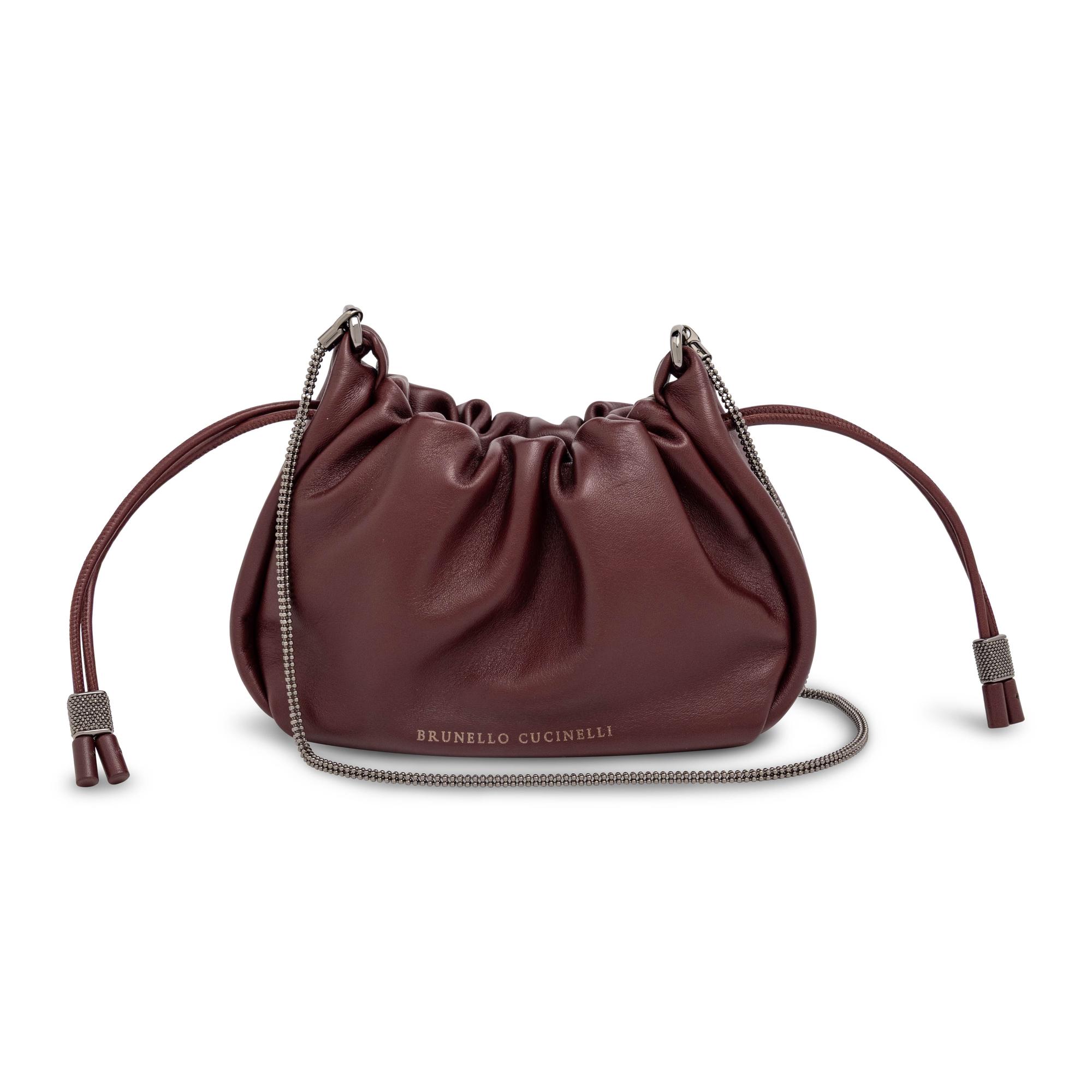 Brunello Cucinelli, Mellow Mini Drawstring Bag in Burgundy Leather