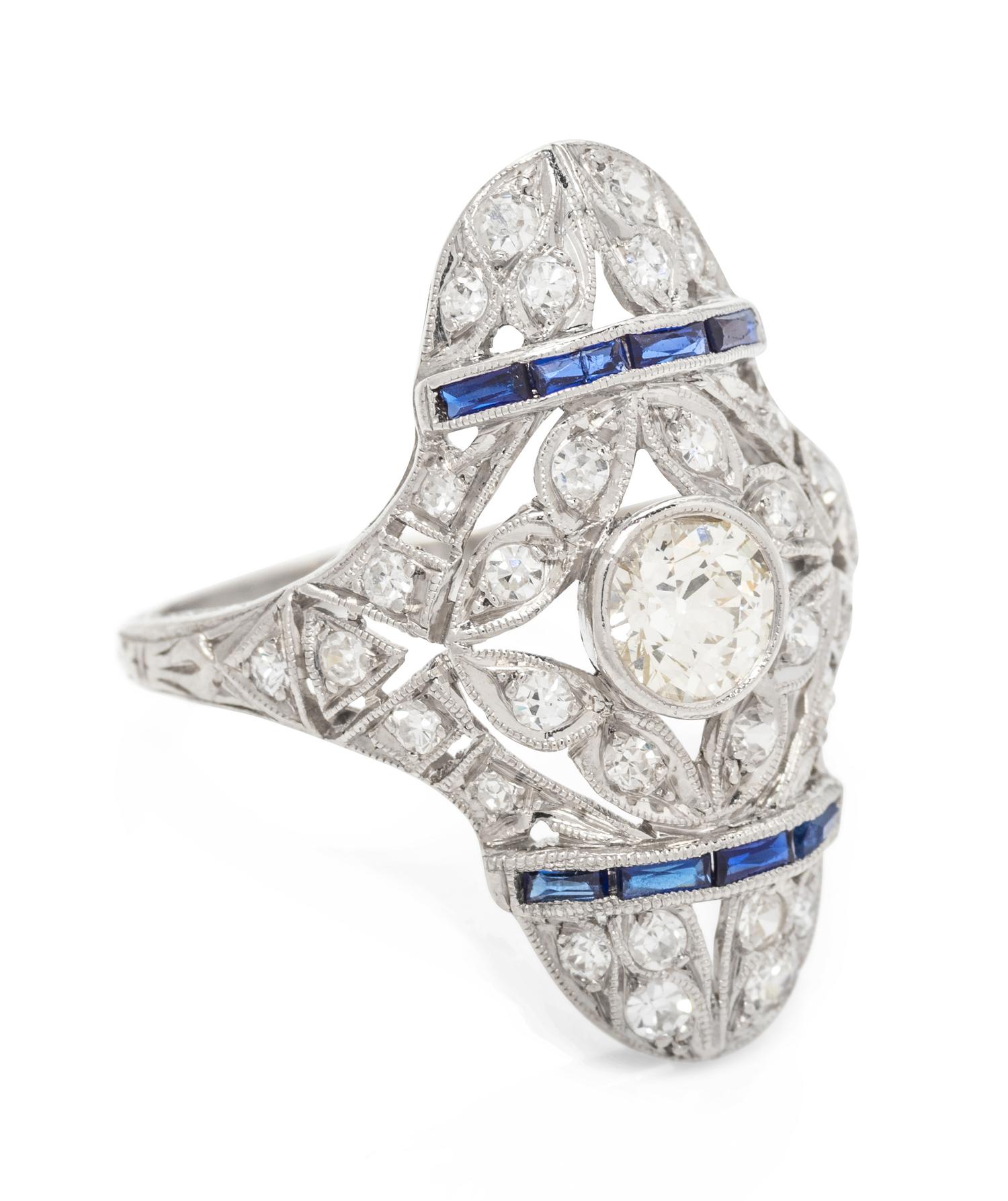 An Art Deco Platinum, Diamond and Sapphire Ring,