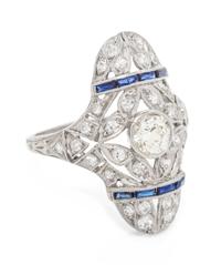 An Art Deco Platinum, Diamond and Sapphire Ring,