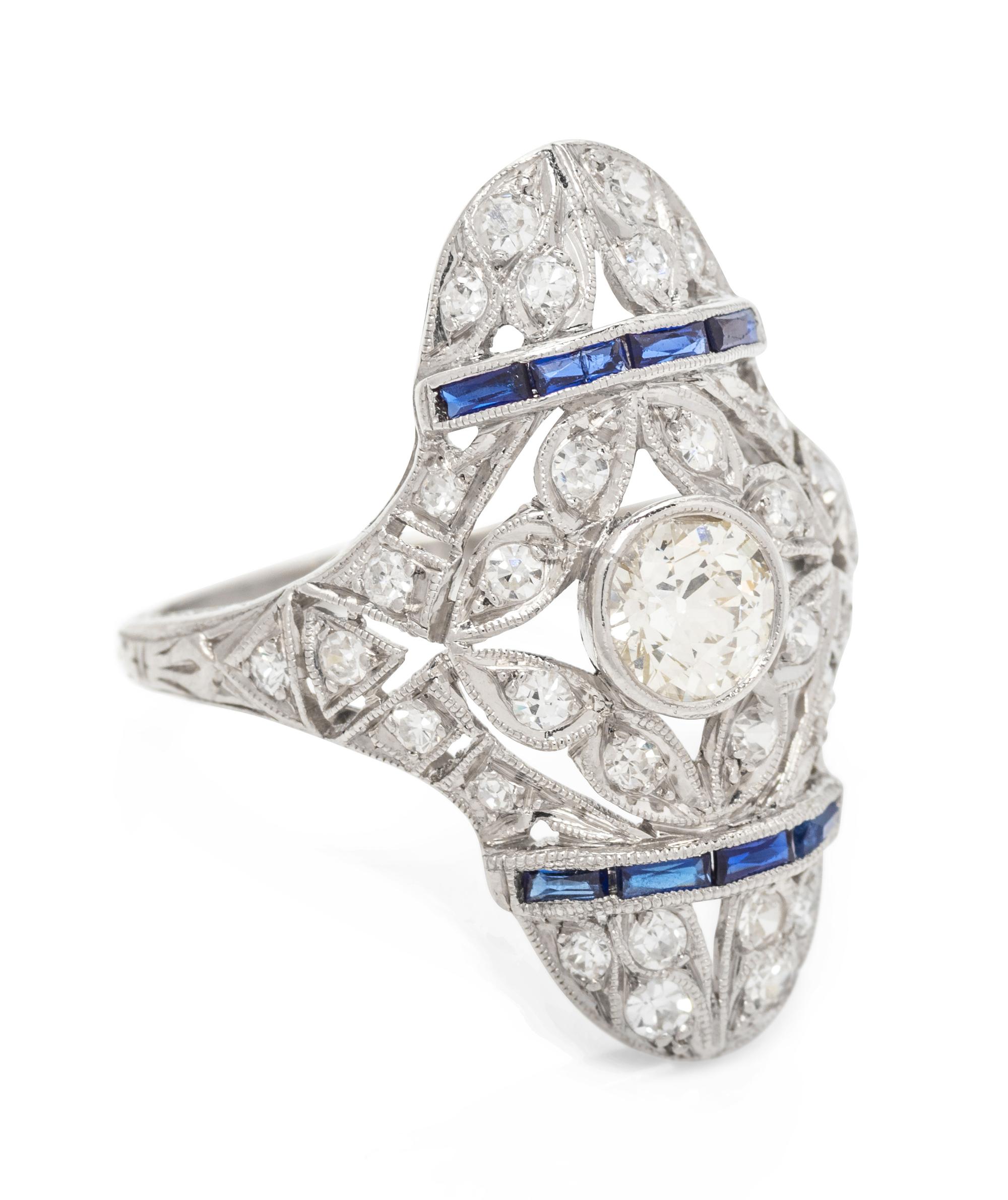 An Art Deco Platinum, Diamond and Sapphire Ring,