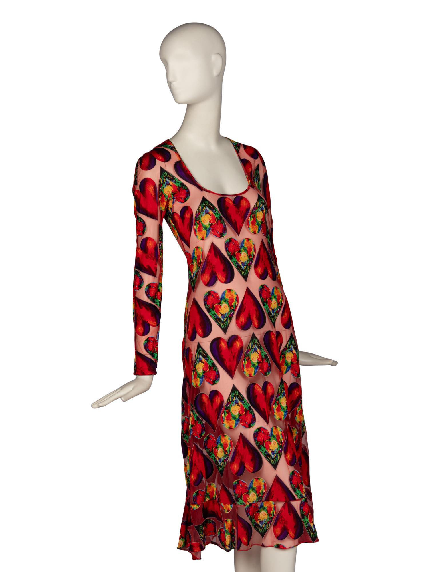 IMPORTANT GIANNI VERSACE DÉVORÉ JIM DINE HEART DRESS, FORMERLY OWNED BY GIANNI VERSACE, S/S 1997