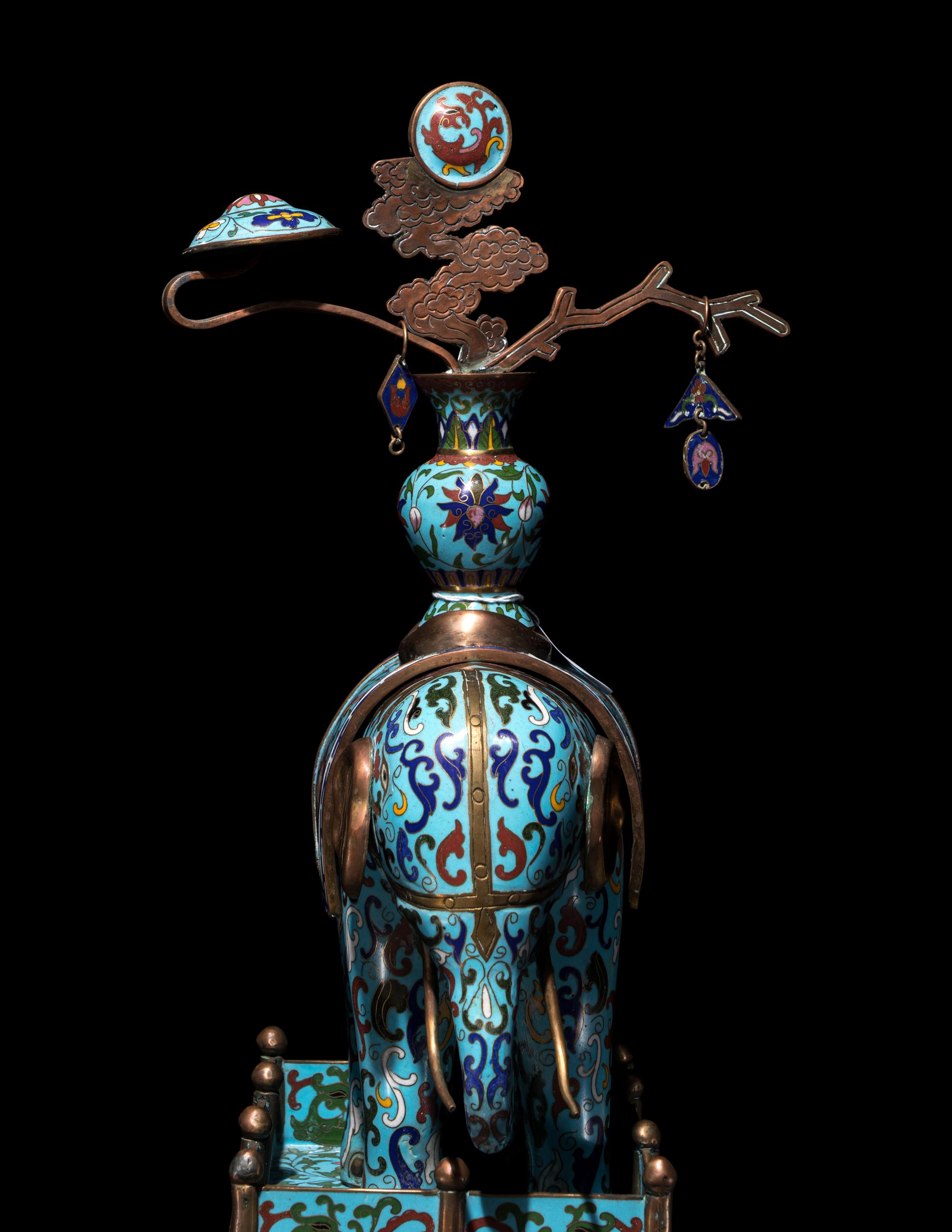 A Pair of Chinese Cloisonné Enamel Figures of Caparisoned Elephants