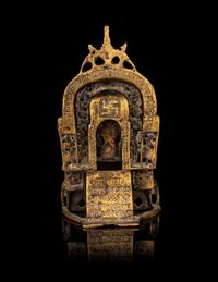 An Indian Silver-Inlaid Brass Jain Shrine