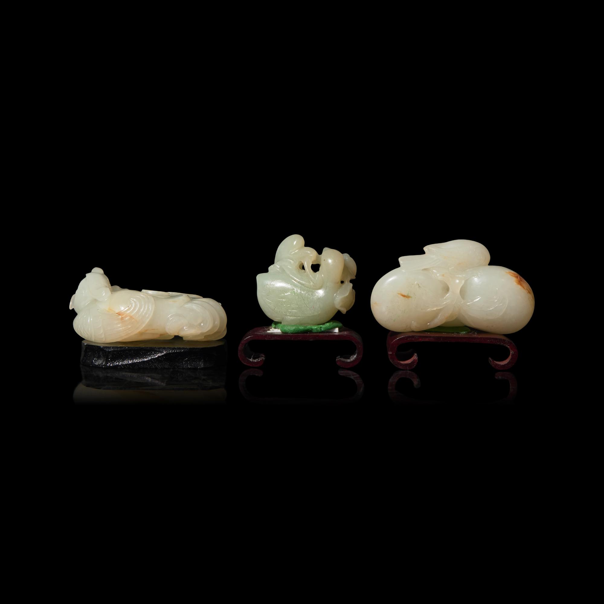 Three Chinese Carved White Jade Articles 白玉把件三枚
