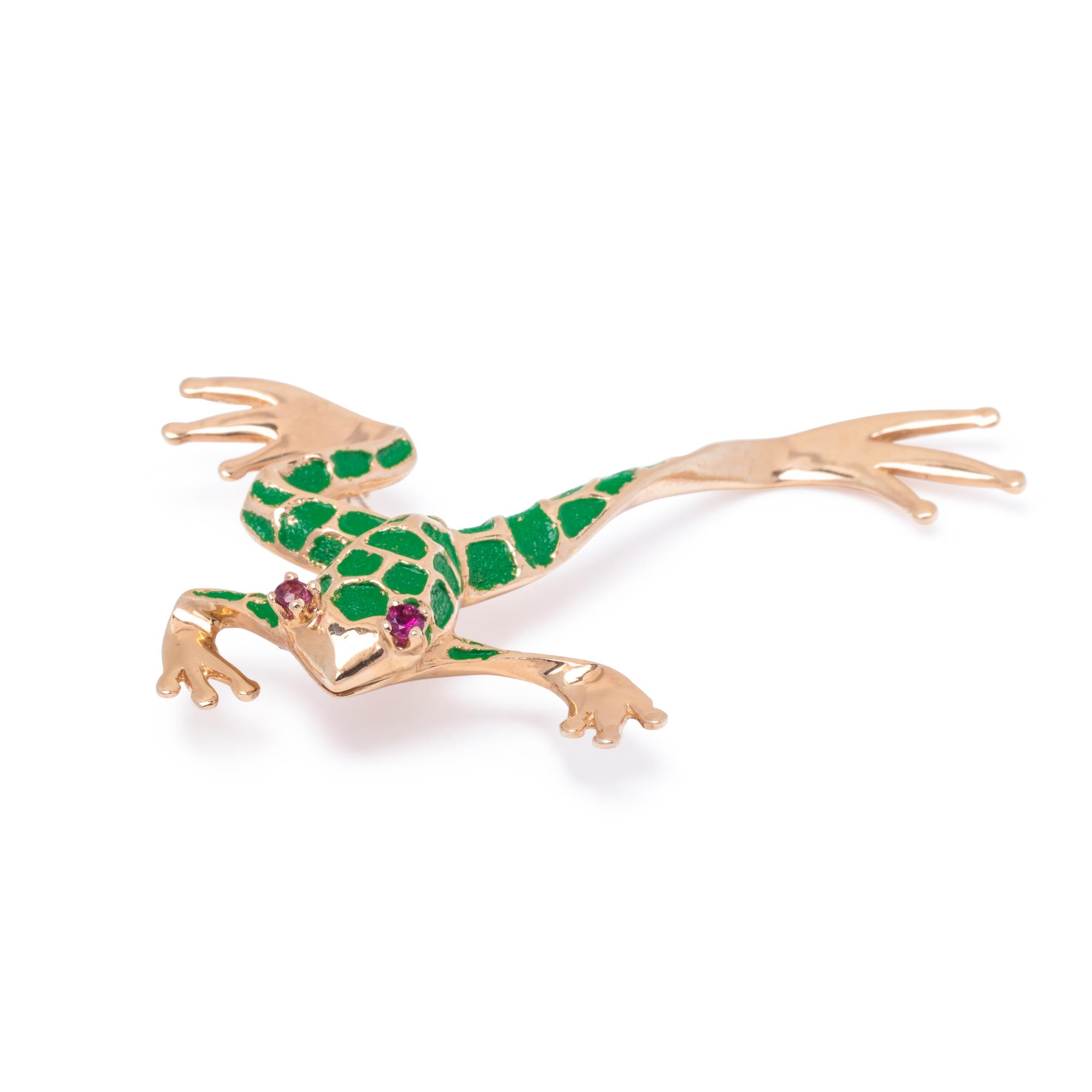 DANKNER, YELLOW GOLD AND ENAMEL FROG BROOCH