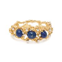 YELLOW GOLD, DIAMOND AND LAPIS LAZULI HINGED BANGLE BRACELET