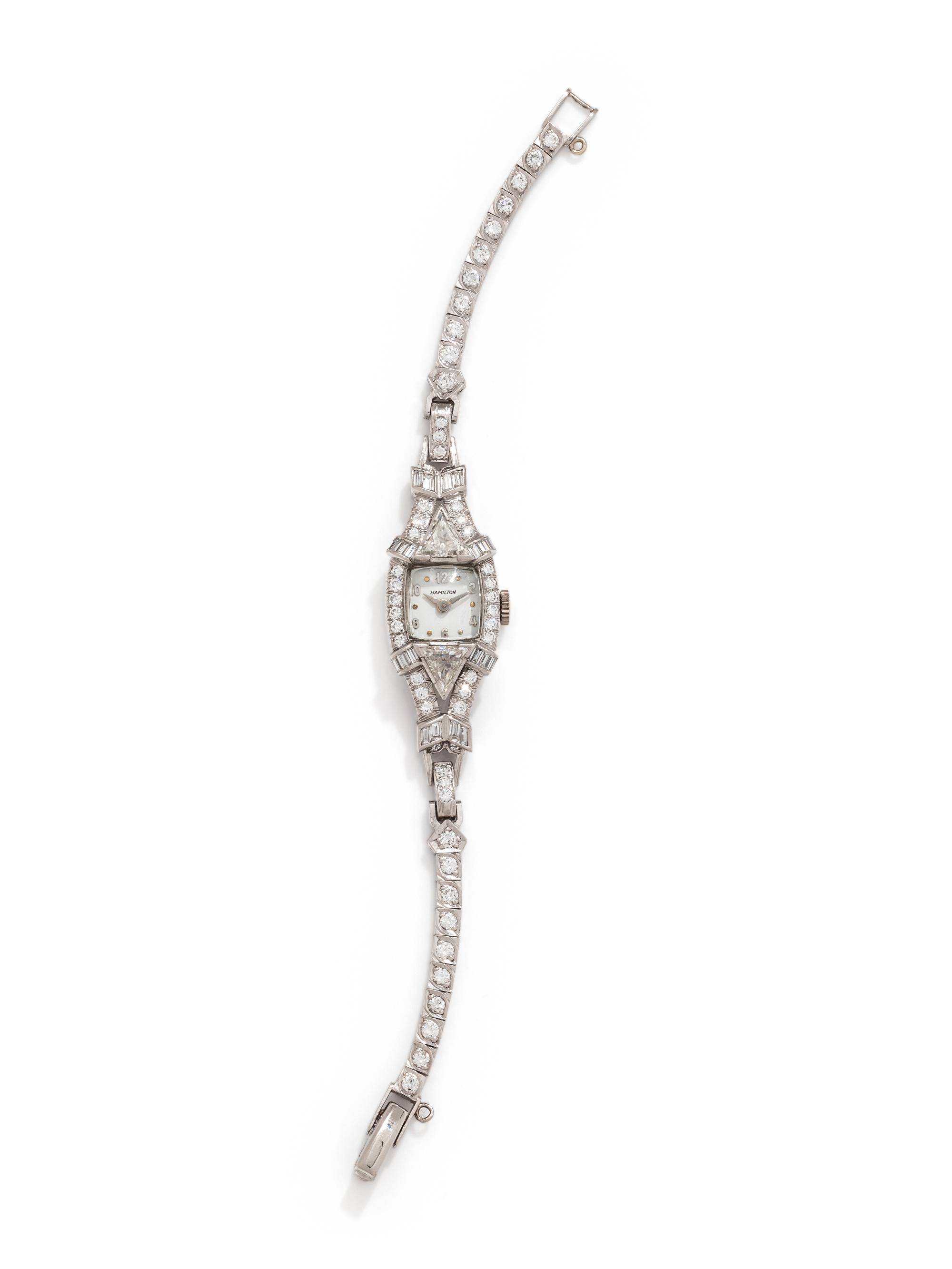 HAMILTON, PLATINUM AND DIAMOND WRISTWATCH