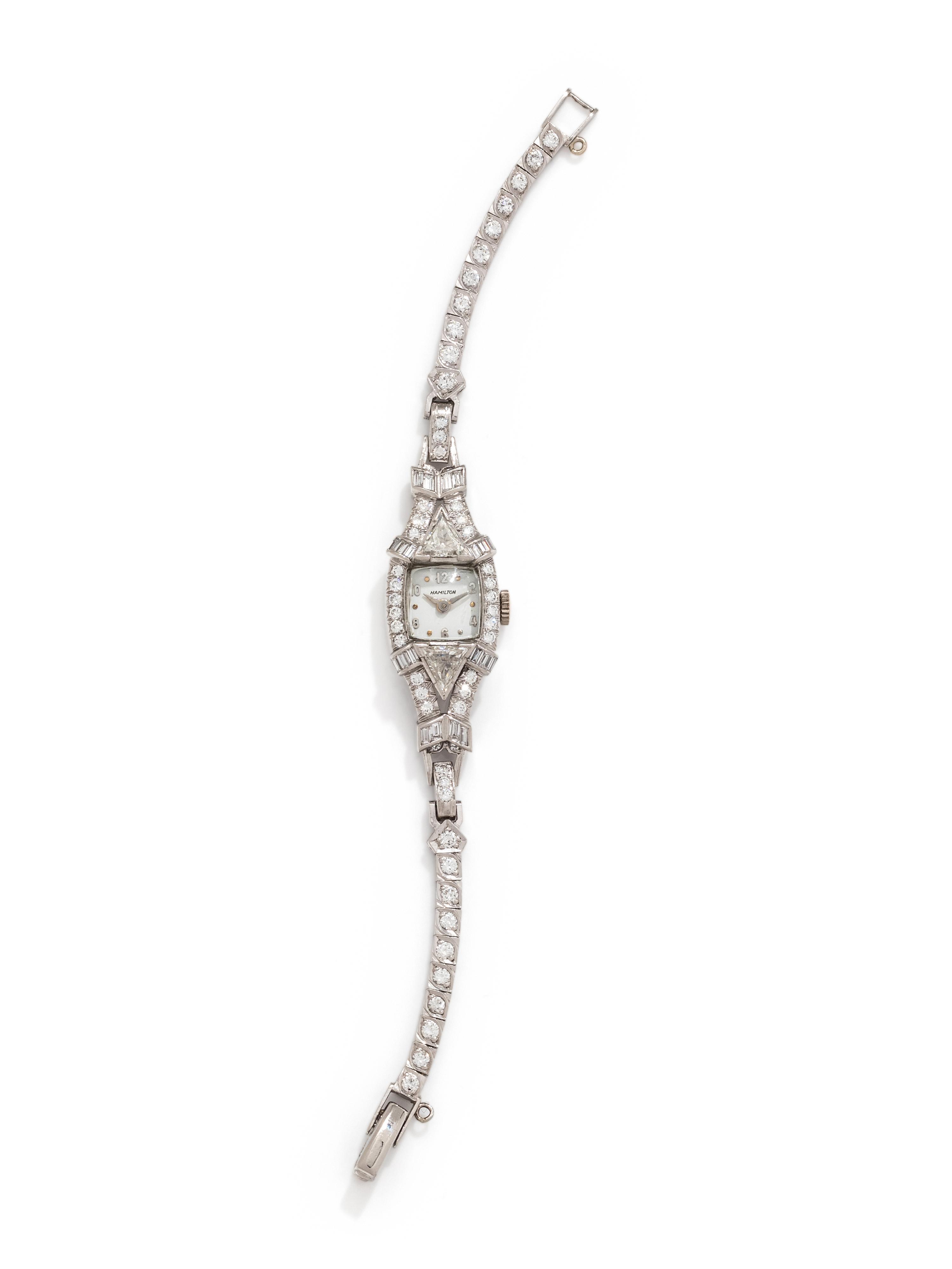 HAMILTON, PLATINUM AND DIAMOND WRISTWATCH
