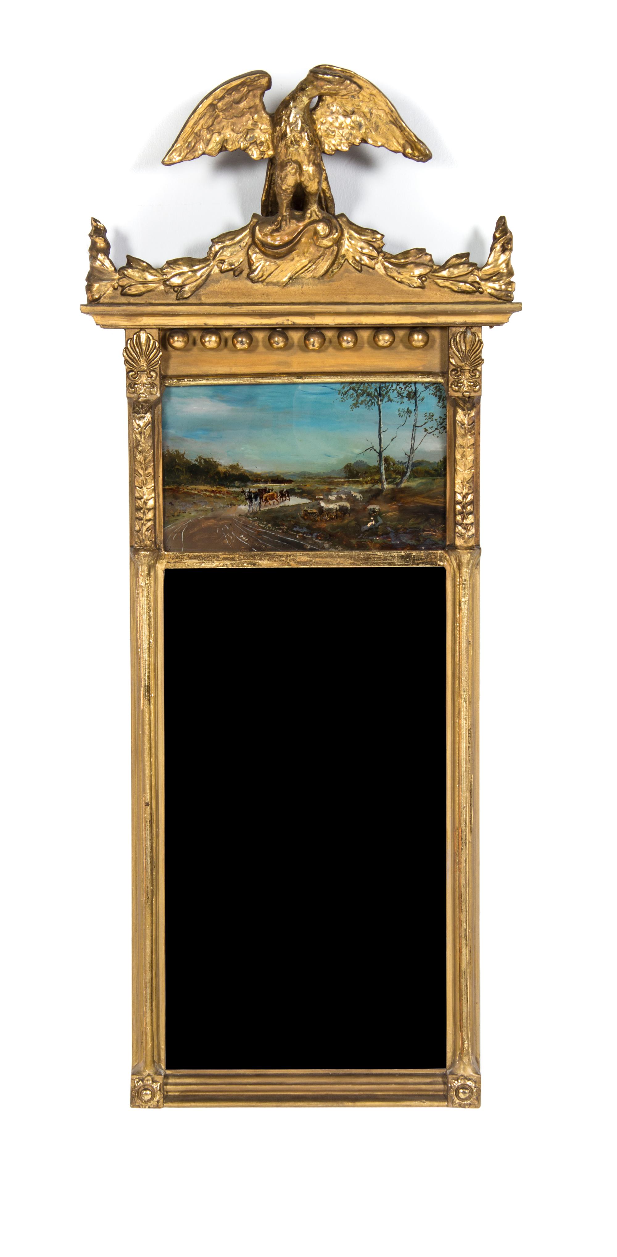 A Federal Giltwood Pier Mirror, Height 46 x width 20 inches.
