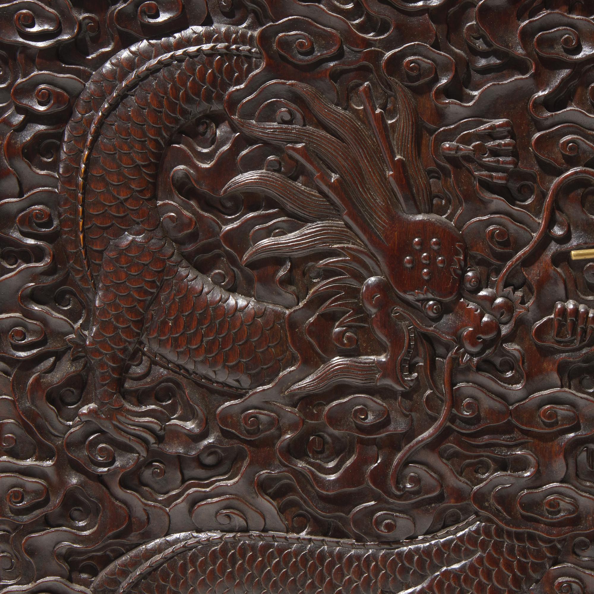 A Pair of Carved Hongmu "Dragons" Display Cabinets 紅木龍紋多宝格一對
