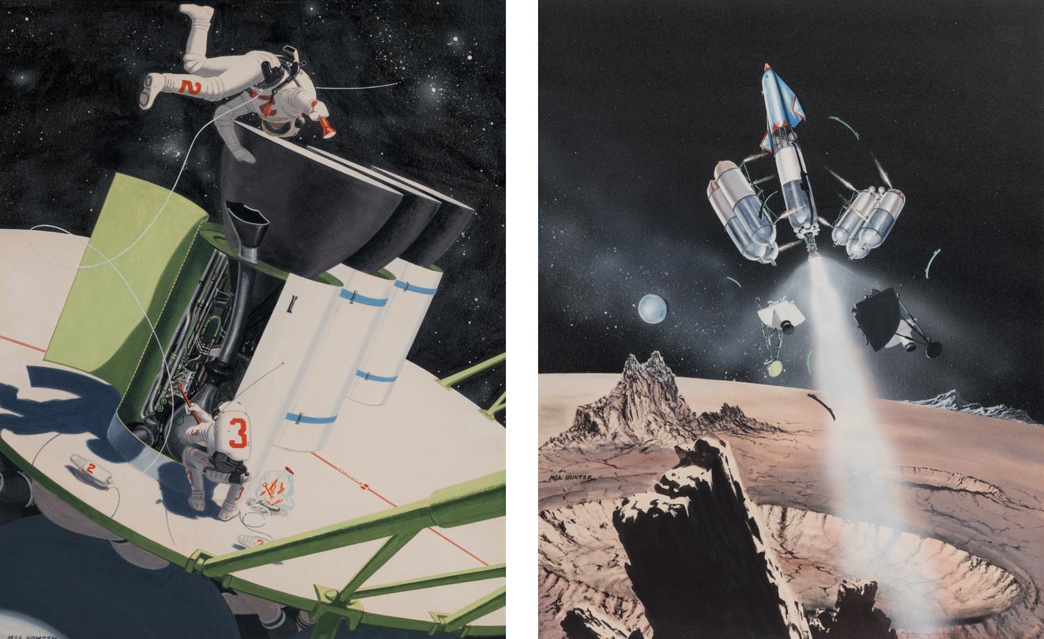 HUNTER, Mel (1927-2004). Pair of illustrations, "In-Flight Repair". 1961.