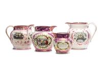 Four Sunderland Luster Jugs