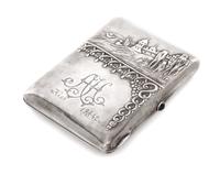 A Russian Silver Cigarette Case, Marker's mark Cyrilic GYe, Moscow, early 20th century, the lid with a raised depiction of a coastal fo