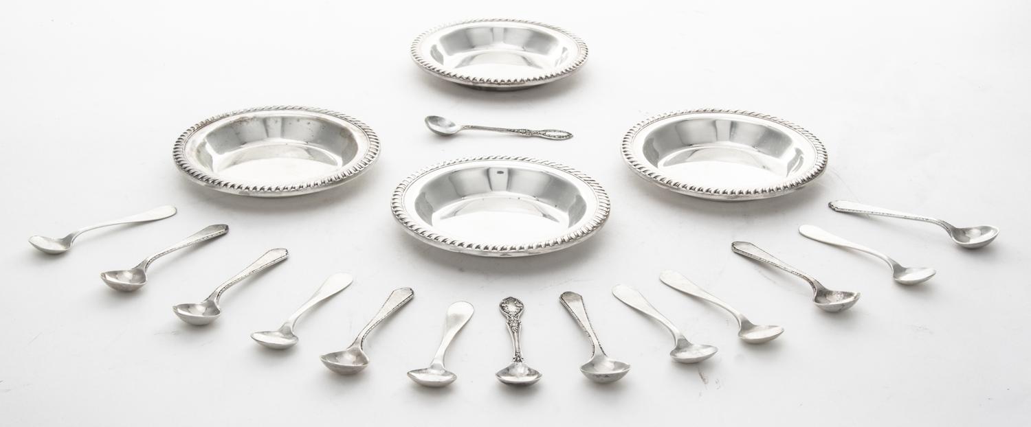 A Set of Four American Silver Nut Dishes, Hunt Silver Co., New York, NY, each having a gadrooned rim, together with 14 American silver
