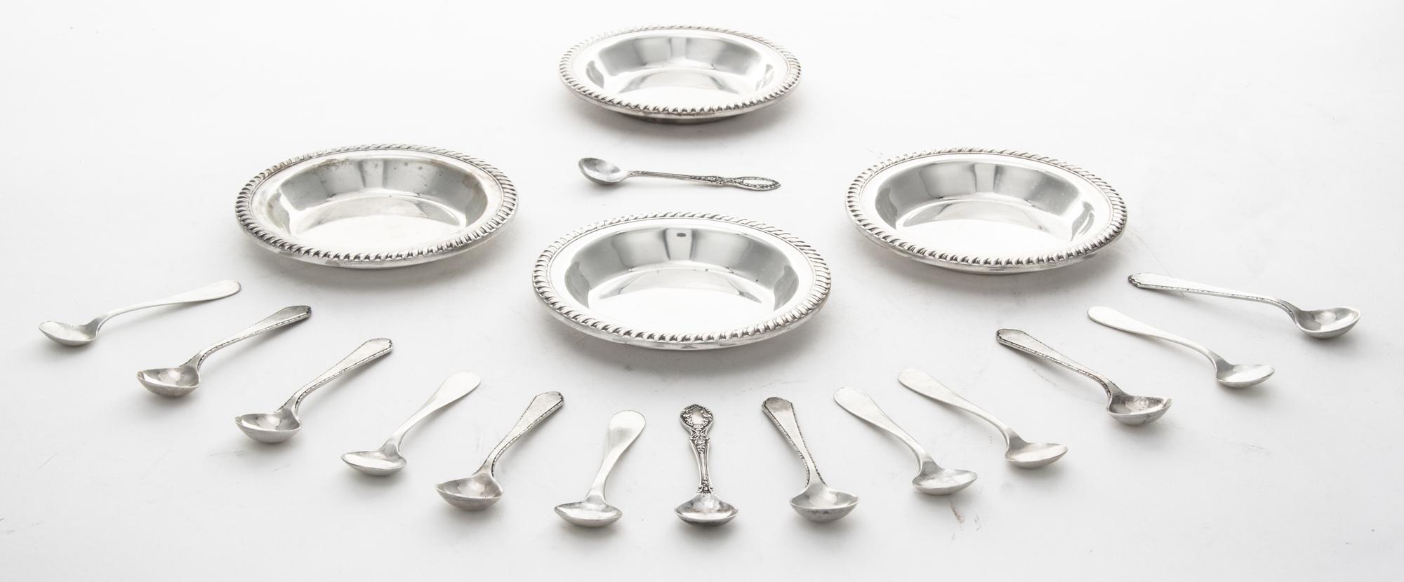 A Set of Four American Silver Nut Dishes, Hunt Silver Co., New York, NY, each having a gadrooned rim, together with 14 American silver