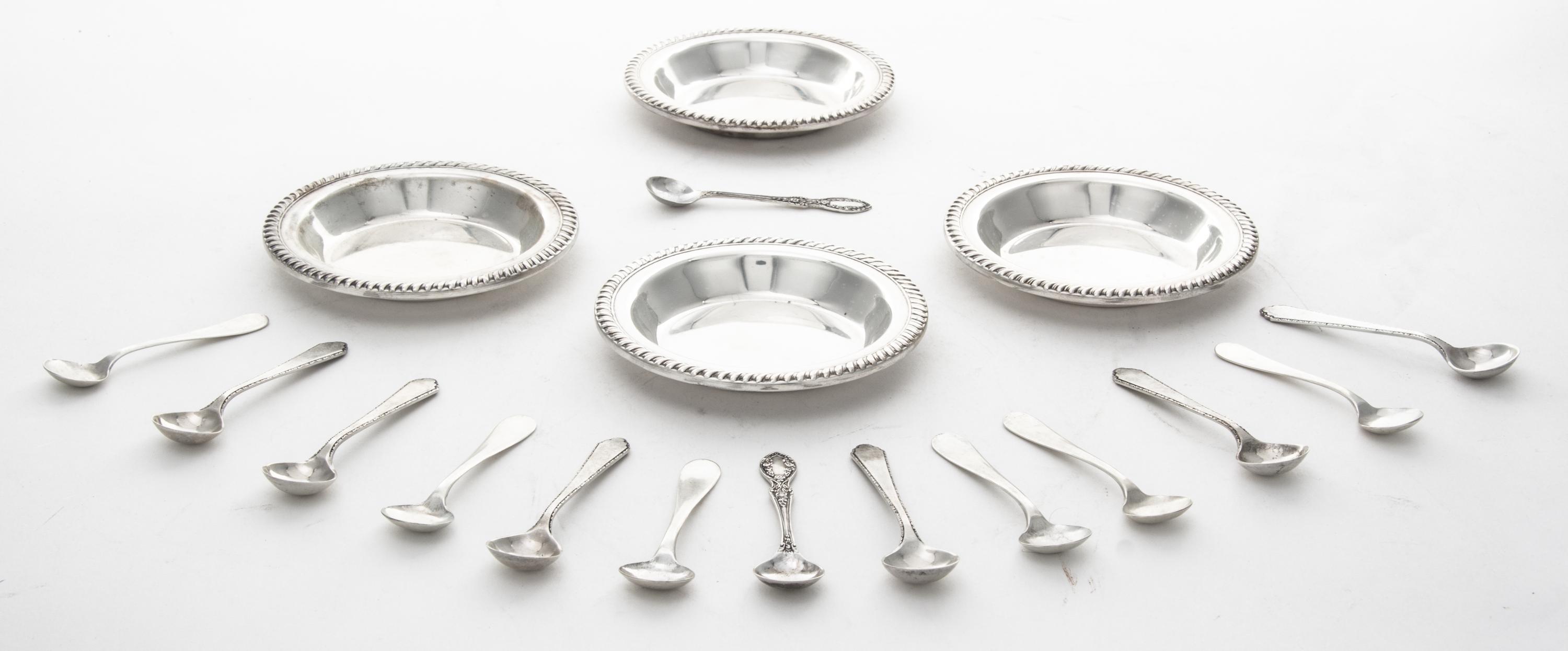 A Set of Four American Silver Nut Dishes, Hunt Silver Co., New York, NY, each having a gadrooned rim, together with 14 American silver