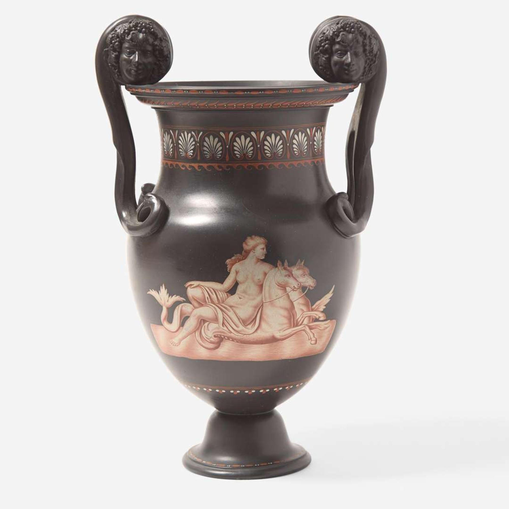 A Wedgwood Encaustic Decorated Black Basalt Volute Krater Vase UK, 1780s