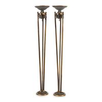 A Pair of Empire Style Brass and Glass Floor Lamps