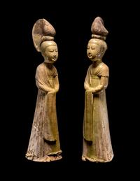 Two Chinese Glazed Pottery Figures of Court Attendants